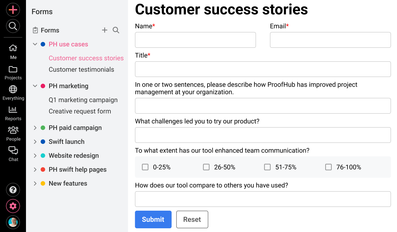 Track operations’ team work request with ProofHub request form / ProofHub’s request form to track external work requests