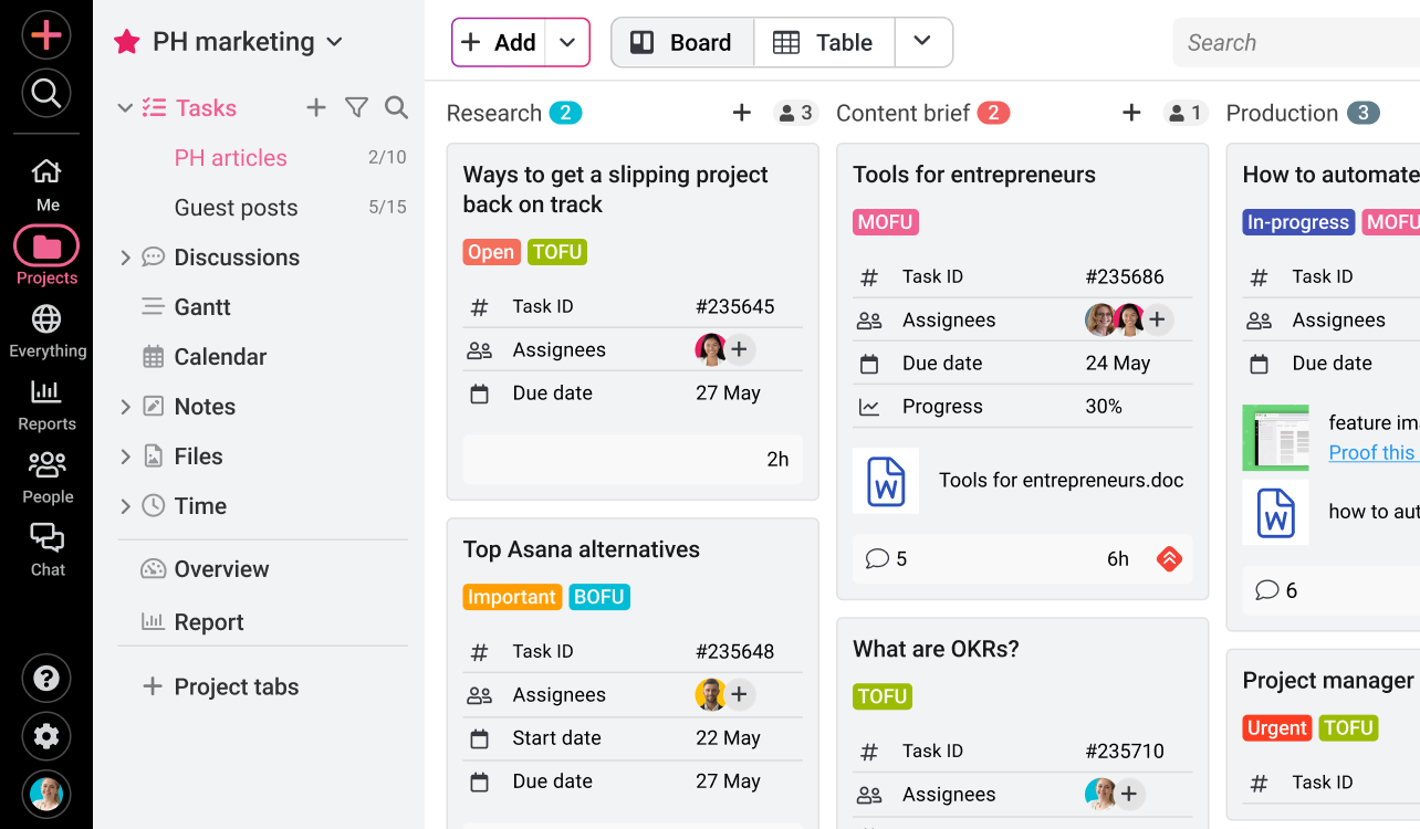 Get overview of all projects with ProofHub’s table view